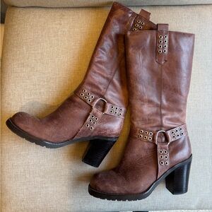 Chinese Laundry Genuine Leather Vintage Y2K Moto Brown Western Boots